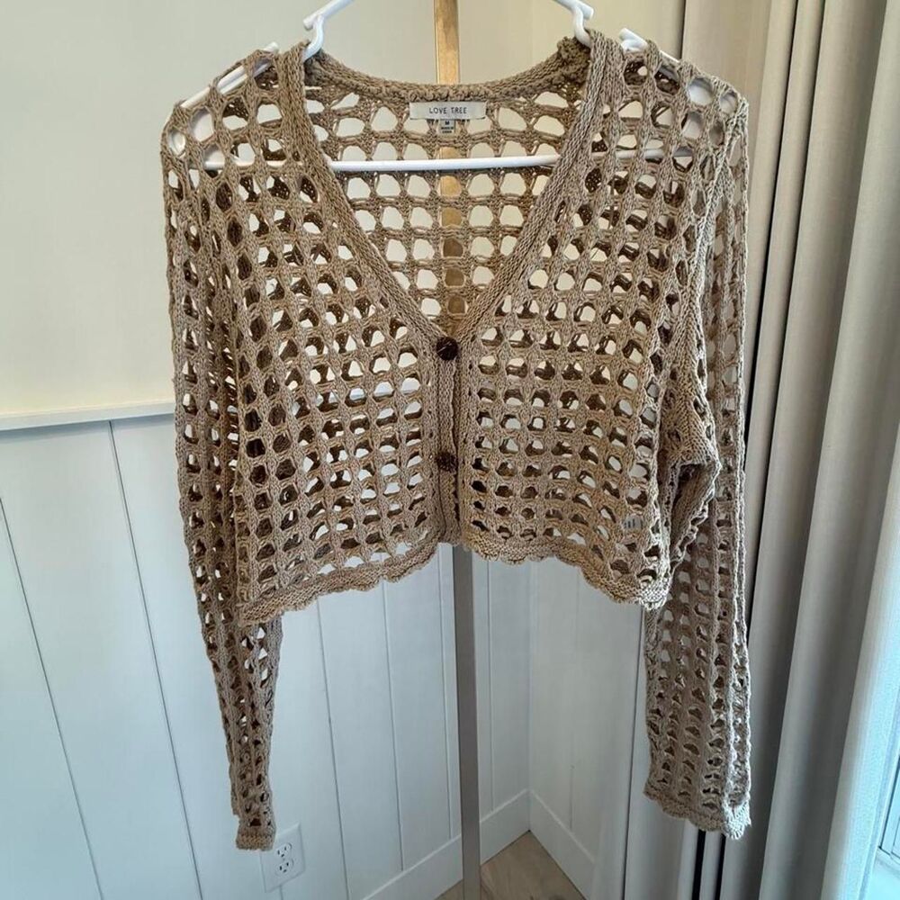 Lovetree-design Women's Tan and Cream Cardigan